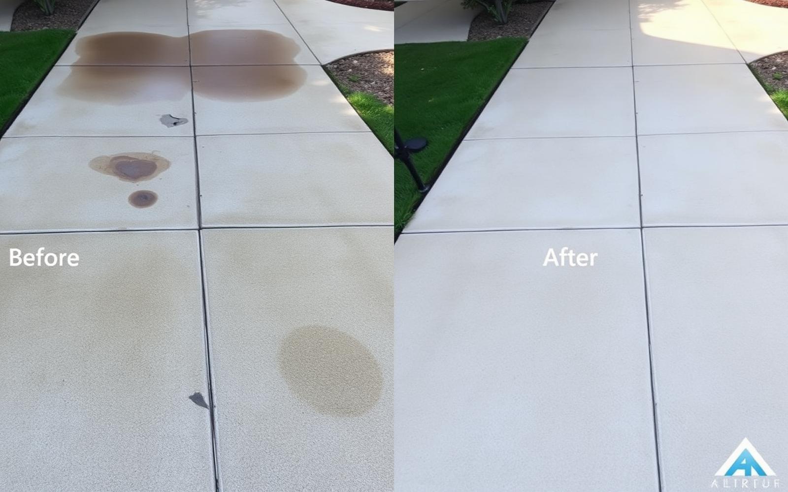 Driveway before and after pressure washing