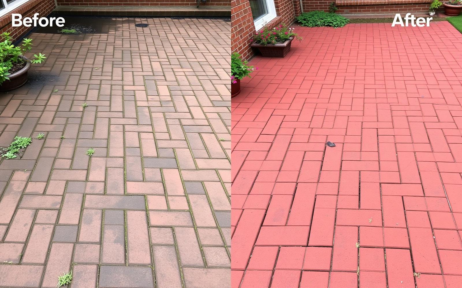Brick paver patio before and after pressure washing