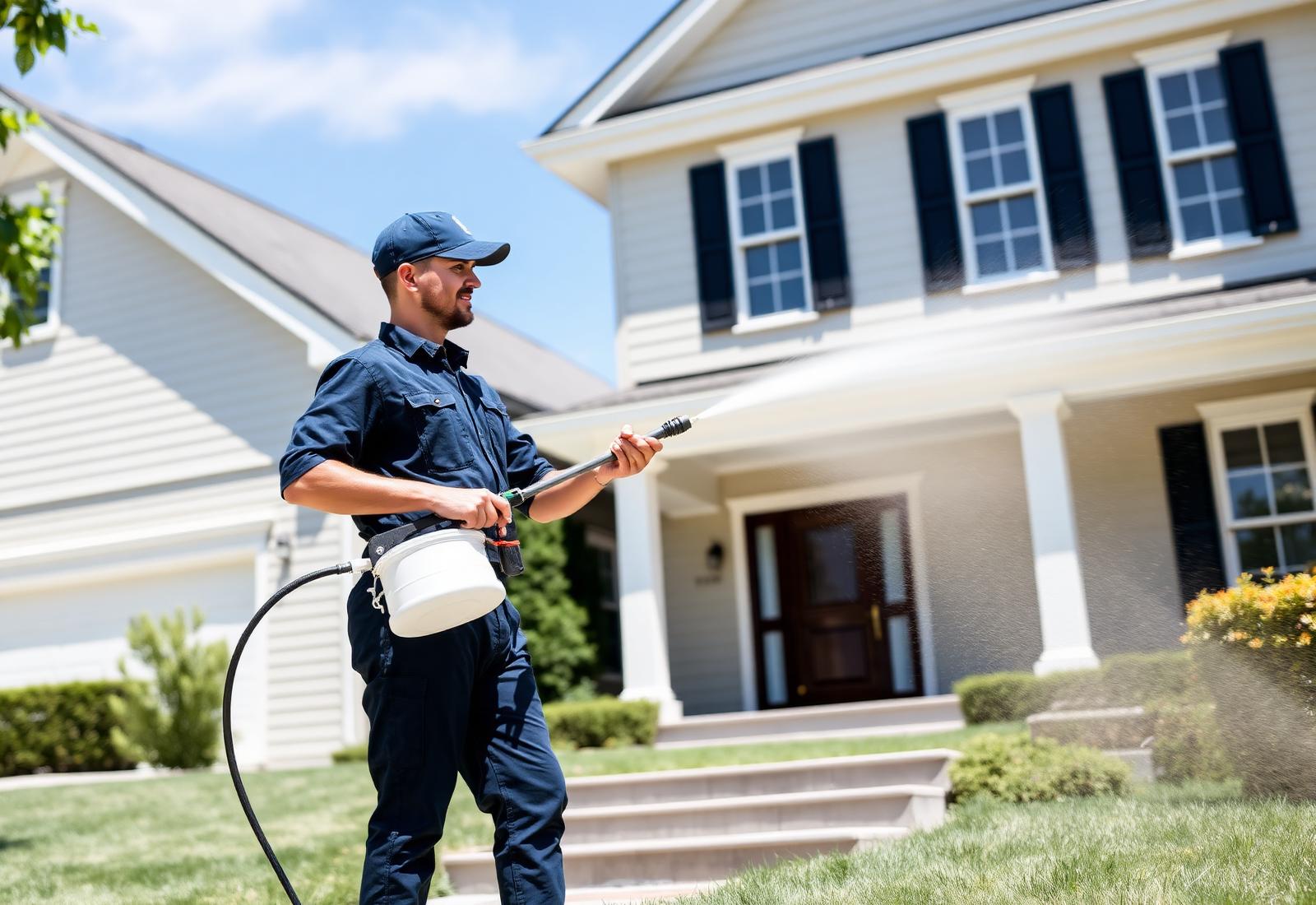 GreenClean Co. technician soft washing a home in Toledo